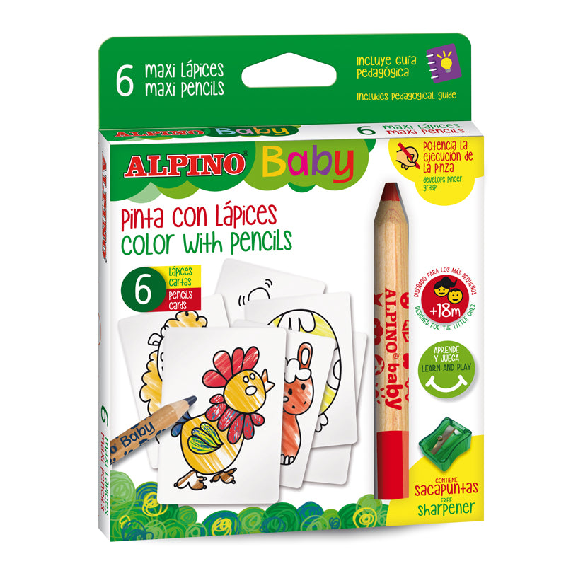 Caja 6 lápices de colores ALPINO BABY con cartas para colorear